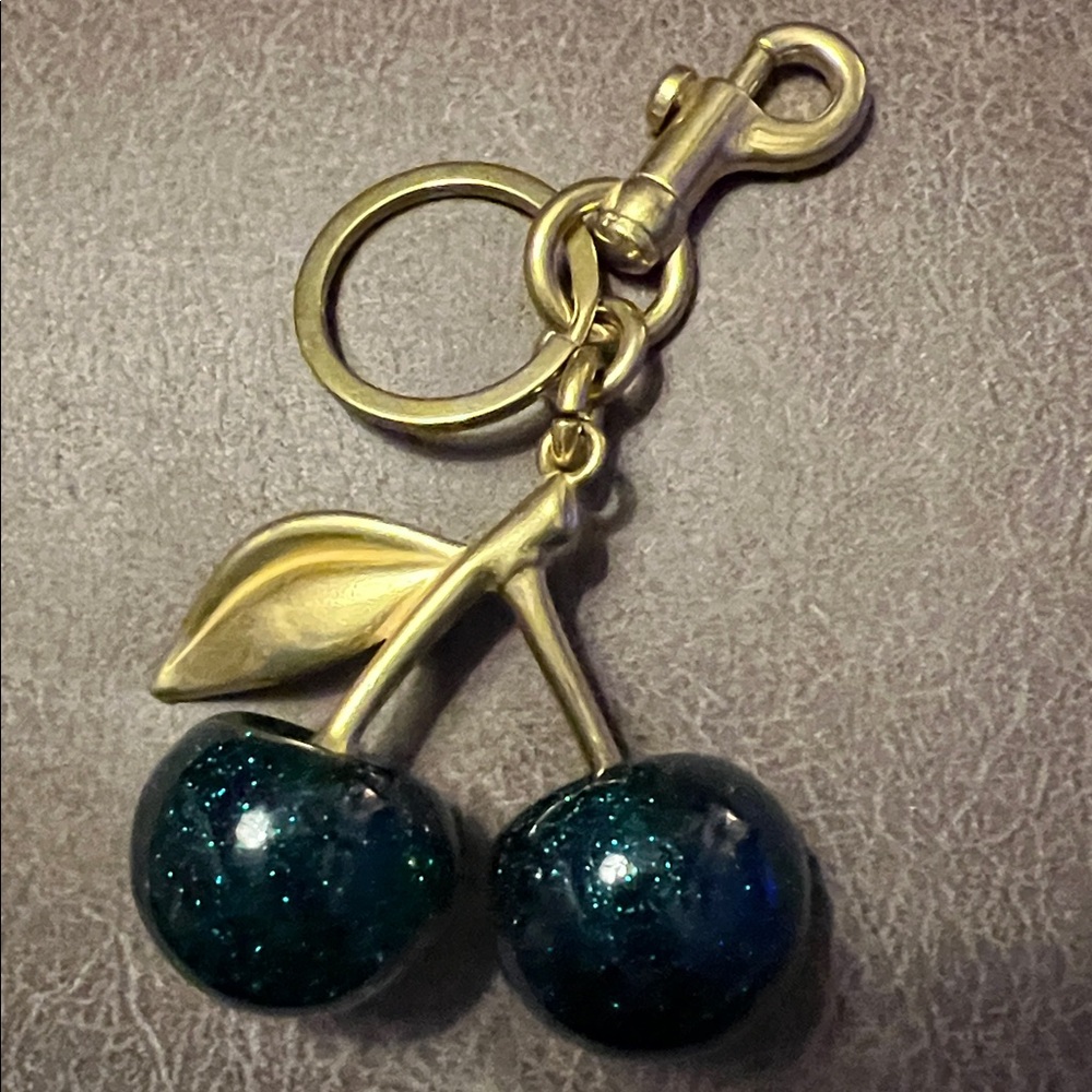 Glitter Green and Gold Cherry Keychain